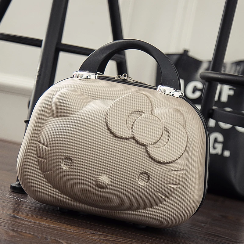 14 дюймов рисунок «Hello Kitty» косметический Чехол Коробка Красота макияж Чехол сумка-Органайзер с изображением «hello kitty» для путешествия костюм чехол Чемодан сумка для хранения - Цвет: champagne