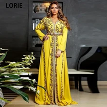 LORIE – robe de soirée pour occasions spéciales, Caftan marocain, tenue de soirée musulmane, jaune or, avec des Appliques en cristal, dubaï, grande taille 