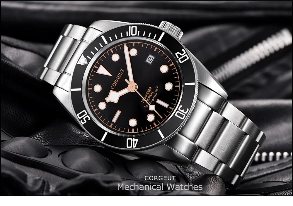 Corgeut 41 мм Роскошные мужские часы Автоматические военные спортивные часы дайвер светящиеся водонепроницаемые деловые механические наручные часы