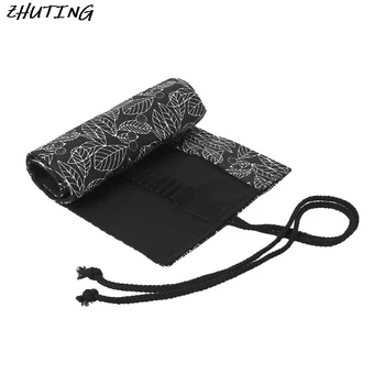 

Beautiful Leaf School Pencil Case Roller 12/24/36/48/72 Holes Canvas Roll Up Makeup Canvas Pen Bag For Girls Boys Stationery