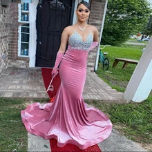 

Pretty Prom Dress Aso Ebi Velvet Mermaid Strapless Sleeveless Applique Sweep Train Plus Size Women Evening Party Elegant Gowns