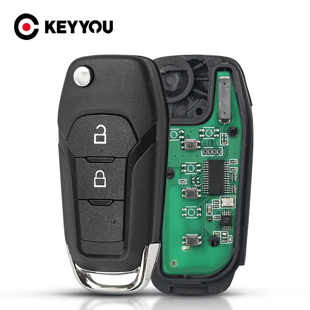 KEYYOU FOR FORD RANGER F150 2015-2018 ID49 CHIP 2 BUTTONS REMOTE CAR KEY FSK EB3T-15K601-BA 433MHZ PCF7945P