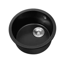 Black Painted Quartz Marble Stone Round Kitchen Sink Set Bar Sink Single Sink Set with Drain Plumbing Accessories