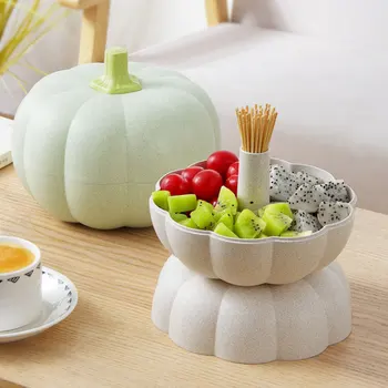 

Plastic Pumpkin Shape Candy Storage Box Snack Bowl Double Layers Fruit Plate Lazy Dry Fruit Melon Food Home Decor Storage Plate