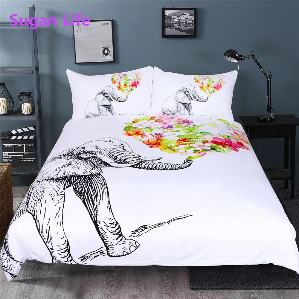 NEW Bedding Set Elephant Duvet Cover Set Mandala Bedding White Bedding Set King Flower Print Quilt Cover 3 Piece Bedspreads