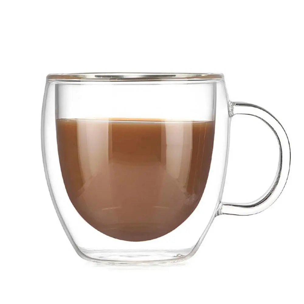1pc 150ml Flat Shape Double Wall Insulated Glass Coffee Cup With