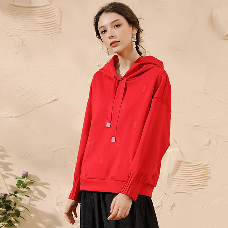 L~ 4XL 5XL женский хлопковый свитер с капюшоном, длинный рукав летучая мышь, большой размер, Осень-зима, пуловер, толстовки большого размера, топы AOFULI A4123 - Цвет: Красный