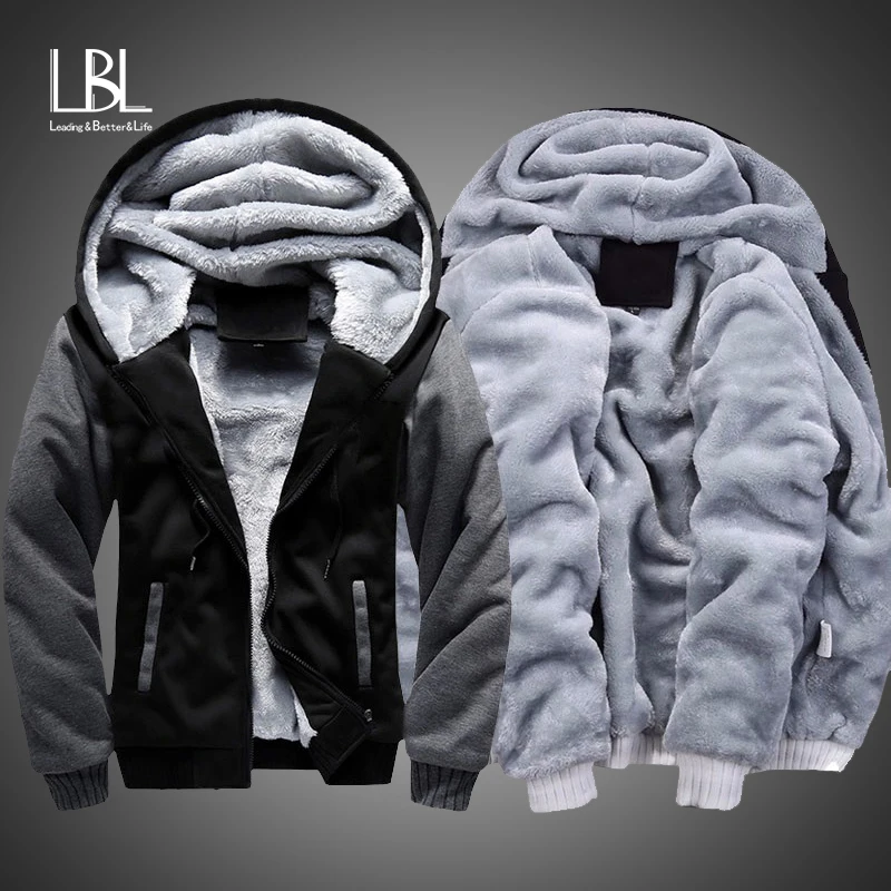 Winter Thick Hoodies Men Zipper Hooded Coat Brand Mens Tracksuit Sweatshirt Patchwork Jackets Warm US/EUR Plus size Fleece Hoody