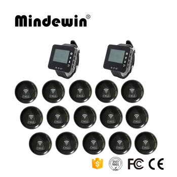 

Mindewin Wireless Call Bell 15pcs Call Button + 2pcs LED Screen Watch Receiver Wireless Call System For Cafe Shop Or Restaurant