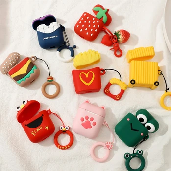 

For AirPods Case Cute 3D Cartoon Pattern Earphone Case For Apple Airpods 2 Soft Silicone Protect Cover with Finger Ring Strap