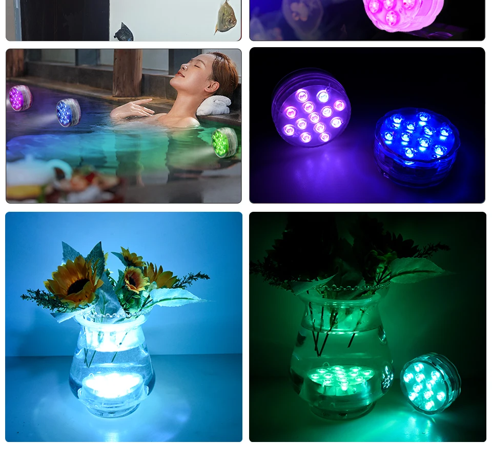Underwater Light 10Led Swimming Pool Light Remote Control RGB Dive Fish Light LED Portable Battery Operated for Vase Aquarium