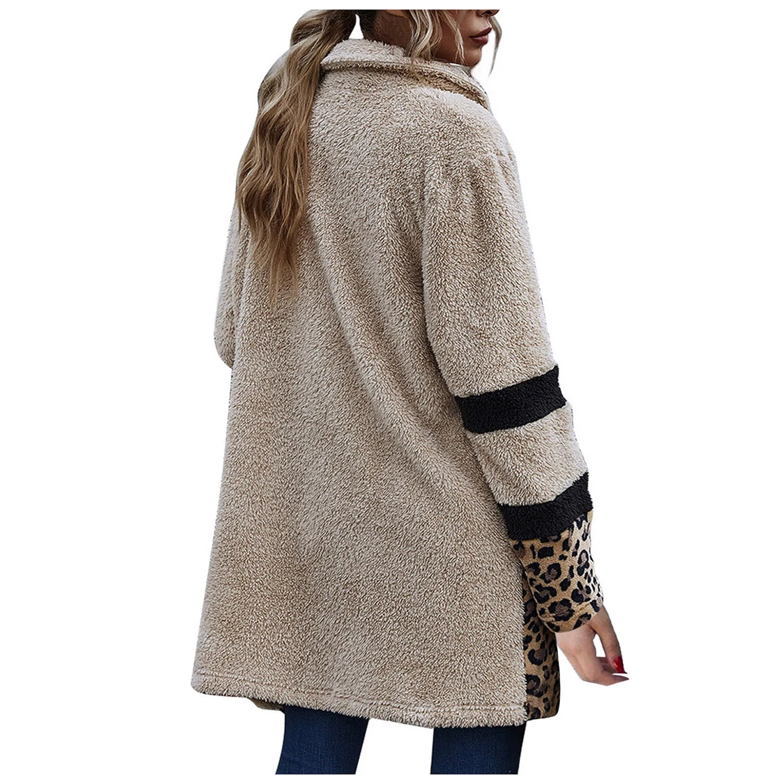 Fashion Leopard Print Faux Fur Coat Long Sleeve Turn Down Collar Plush Jacket Winter Coat Women Teddy Coat Fourrure Femme#G3 2