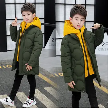 

New 2020 Autumn Winter Child Down Cotton Jacket Boys White Cotton Padded Coats Hooded Thicken Warm Long Snow Wear Outerwear W595