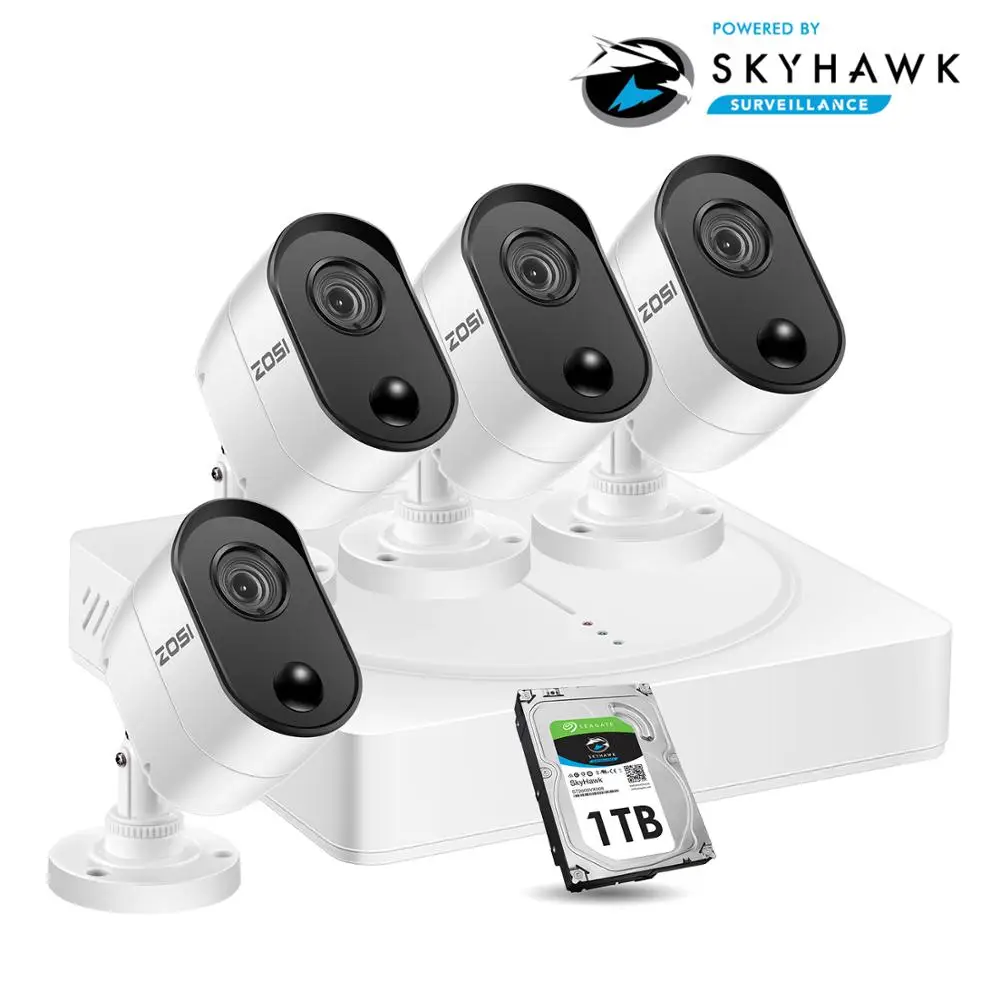 

ZOSI 8 Channel CCTV System 4x1080P 2MP Outdoor Security Cameras Video Surveillance DVR Kit with PIR Sensor Home Secueity Camera