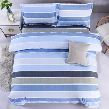 

High Quality Bed Sheet Set 4pcs Breathable & Soft Home Textile Stripe Quilt Cover Flat Sheet Pillowcase