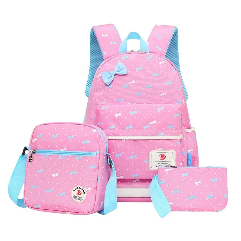 

Children School Bags for Girls Bow Knapsack School Backpack 3Pcs/Set Fashion Printing Schoolbag High-capacity Travel Backpacks