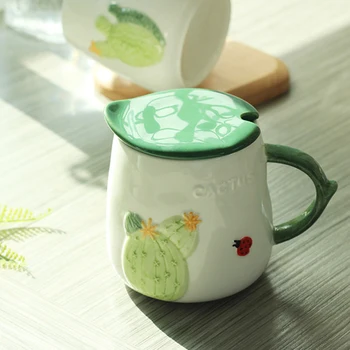 

Home Mug Cactus Ceramic Mug Office Office Coffee Cups With Cover Spoon Cute Water Cups Milk Breakfast Cup Friends Birthday Gifts