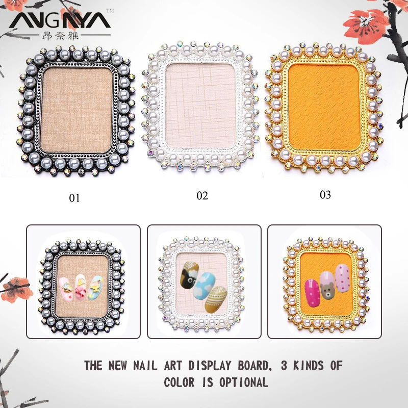 

False Nail Tips Display Board Round Square Retro Alloy Stand Card Pearl Rhinestones Nail Art Works Finished Photo Frame Tools