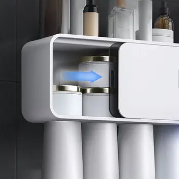 

Bathroom Wall-mounted Toothbrush Holder Space Saving Toothpaste Dispenser N0HB