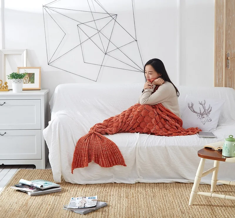 Одеяло с русалочкой, однотонное вязаное одеяло, домашнее одеяло для кровати, офиса, дивана, персонализированное одеяло