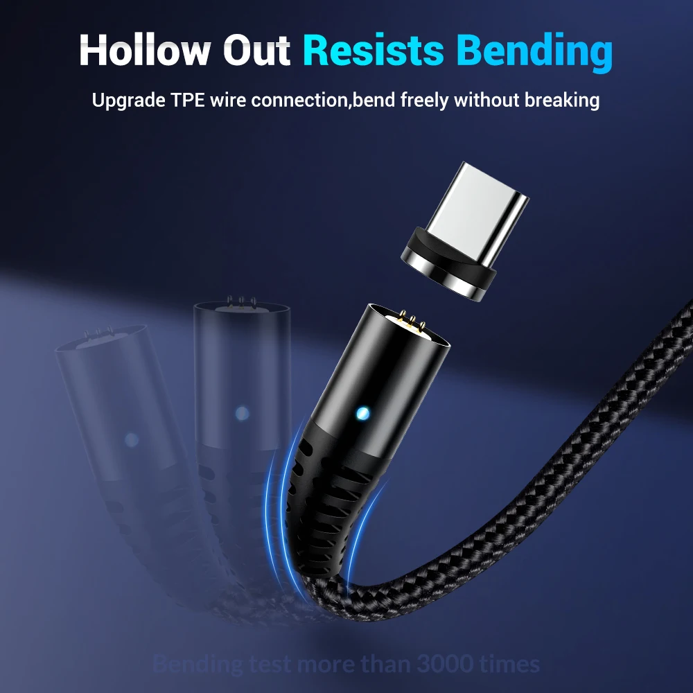 Кабель зарядный TOPK магнитный с разъемами USB Type C и Micro 3 А|Кабели для мобильных