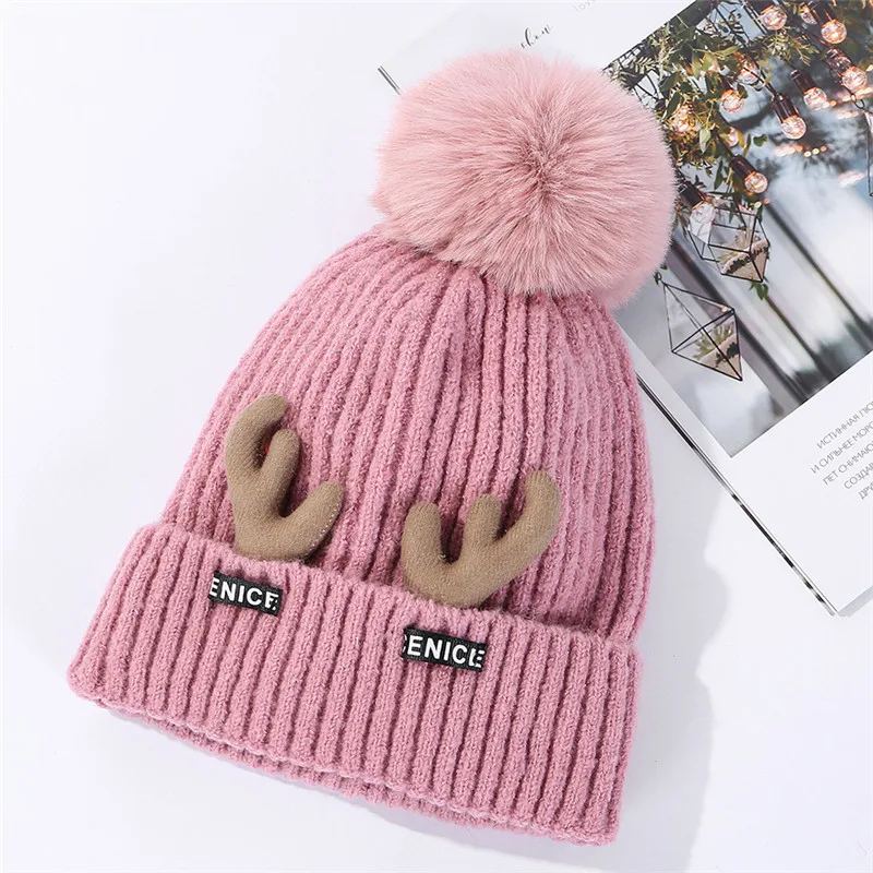USPOP, новинка, зимние женские шапки skullies, милые вязаные шапки с пряжкой, женские толстые теплые женские шапочки с помпоном, шапки