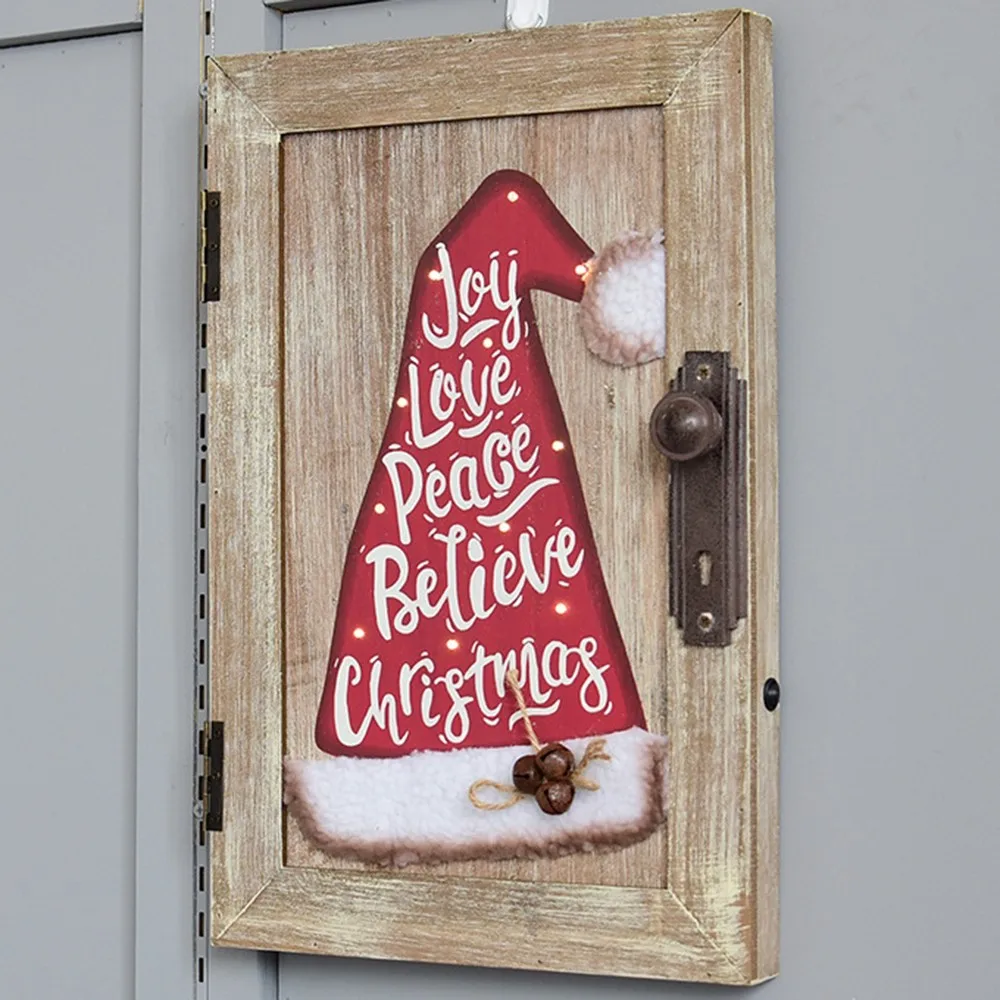 Creative Christmas Hat Wall Hanging Ornaments Personality Letter Pattern Wooden Desktop Lighting Xmas Decorations - Цвет: Red hat