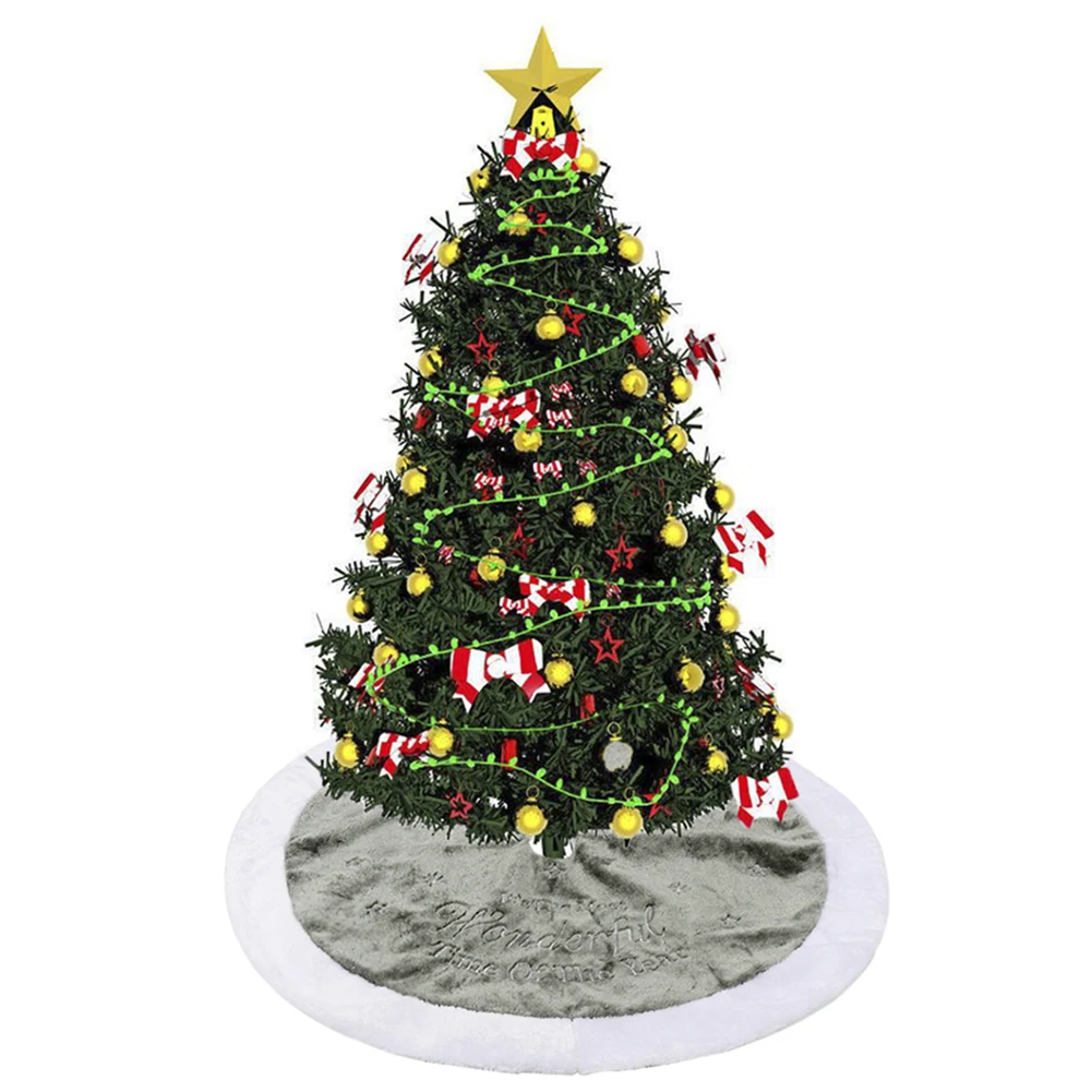 

122cm Plush Christmas Tree Skirt Embroidery Short Velvet Carpet Mat Christmas Christmas Tree Foot Cover Carpet For Home New Year