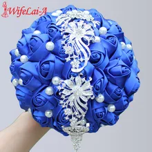 WifeLai-Свадебный букет невесты, атласная лента, держащая цветы, кисточки, бриллианты, королевские синие свадебные букеты невесты W229