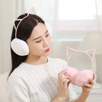 

Lovely Rhinestone Cat Ears Plush Earmuffs Winter Faux Fur Ear Warmers Ear Muffs Winter Comfortable Ear Protector For Women Girls