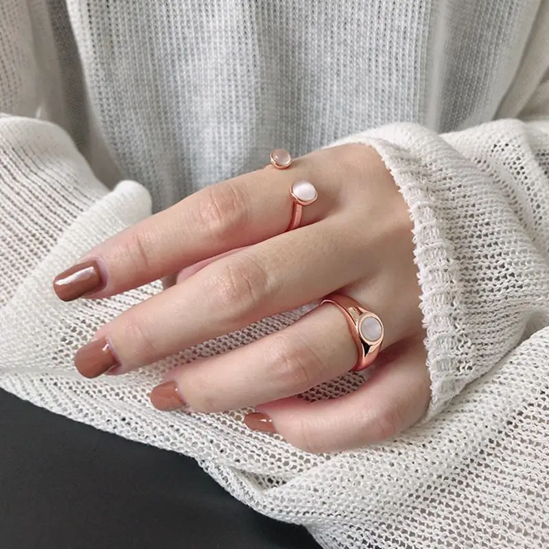 

Silvology 925 Sterling Silver Shell Opal Cat Eye Stone Rings Rose Gold Round Romantic Rings for Women 2019 Girls Jewelry Charm