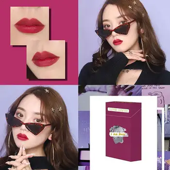 

4 Colors Tobacco Box Cotton Swab Lip Gloss Set Moisturizing Cherry Lip Long Orange Tint Liquid Lasting Red Lipstick L3Q6