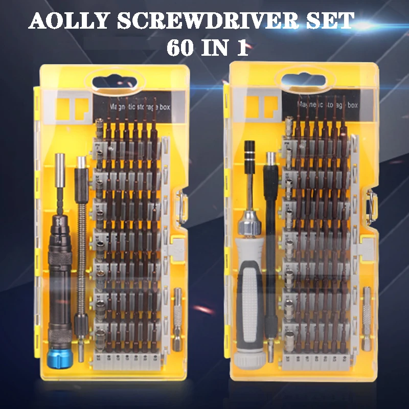

High Quality 60 in 1 Aluminum Handle Precision Screwdriver Set 58pcs S2 Bits Repair Maintenance Tool For Phone Tablet