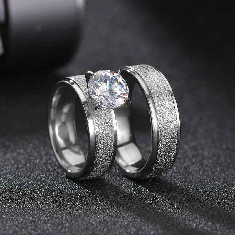 Auxauxme Bling White Stones Engagement Rings for Couples Golden Titanium Steel Romantic Wedding Ring Women Men Jewelry wedding rings finger rings engagement rings couple rings stone rings titanium steel rings