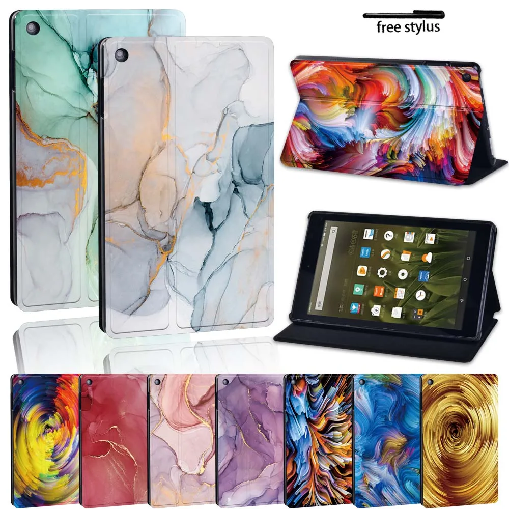 

For Amazon Fire 7 5/7/9th Gen/Fire HD 8 6/7/8th Gen/Fire HD10 (5/7/9th) with alexa tablet Watercolor Leather pu Stand Cover Case