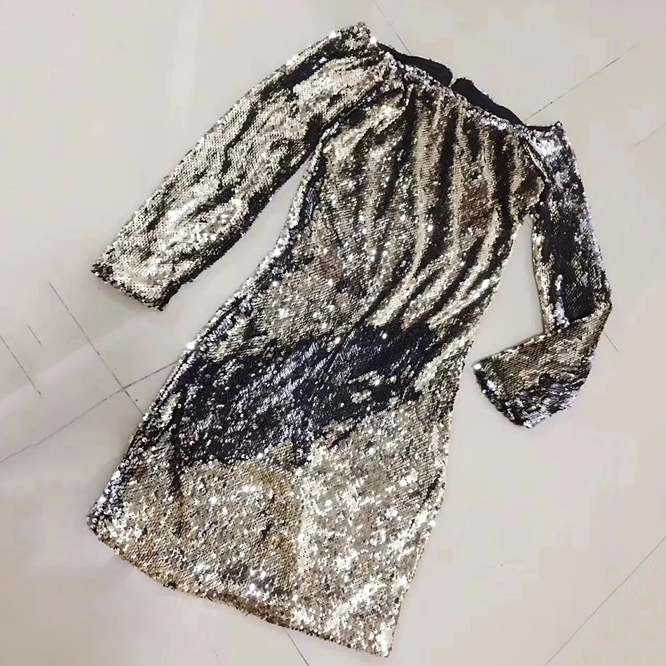 New Ladies Sequin Mini Dress Strapless Halter Black Sexy Nightclub Clothing Fashion Bodycon Dress Wholesale - Цвет: gold