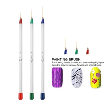 

3Pcs/Set UV Gel Drawing Painting Nail Liner Brush Nail Pen Colors Wood Handle Nail Art Tools
