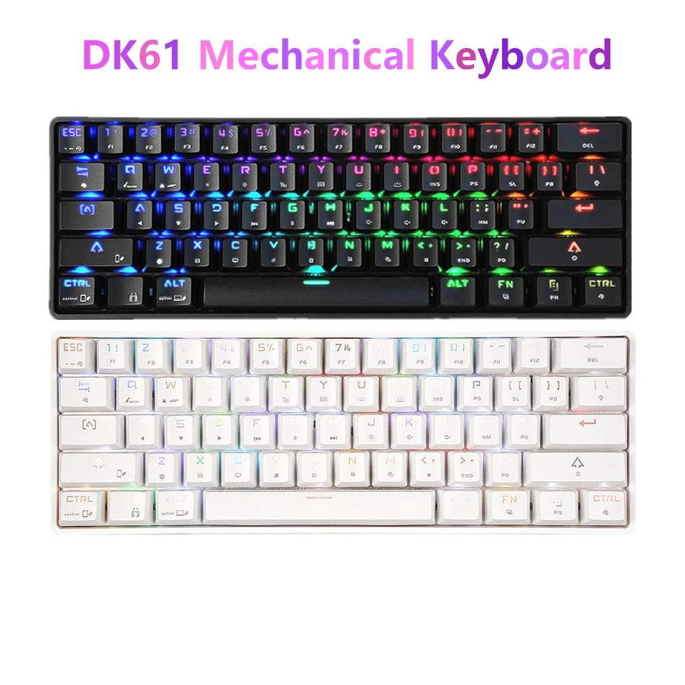 

DK61 Wireless Bluetooth Mechanical Keyboard USB Wired Keyboard Blue Switch 61 Keys RGB Backlit Keyboard for Windows Mac Android