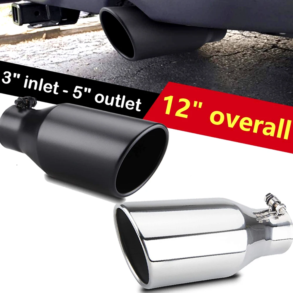 

Universal Car Exhaust Muffler tips 3" Inlet 5" Outlet Rolled End Angle Cut Tube Exhaust Tip Tail Pipe stainless steel