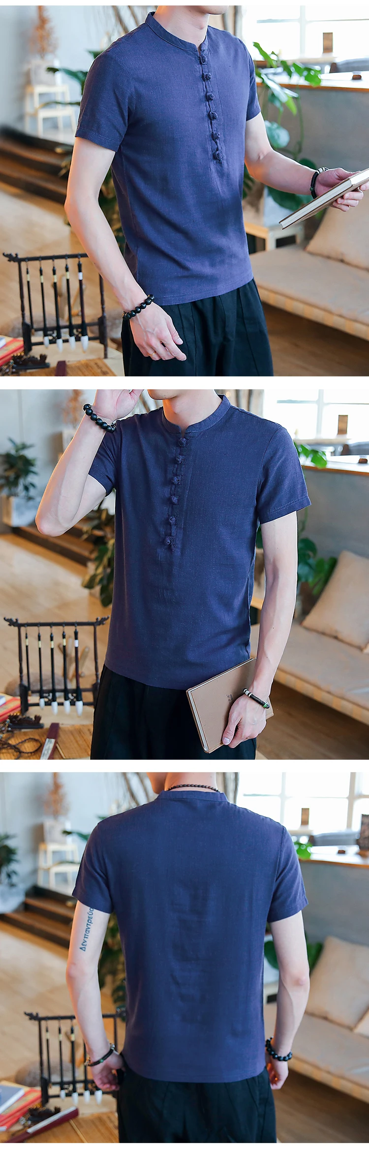 New Sinicism Men Stand collar Linen Shirts For Man top Clothing Solid Cotton linen Casual Single Breasted Slim Size S-3XL