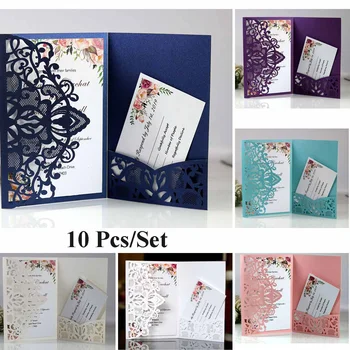 

10pcs Blue White Elegant Laser Cut Wedding Invitation Card Greeting Card Customize Business With RSVP Cards Decor Party Supplies