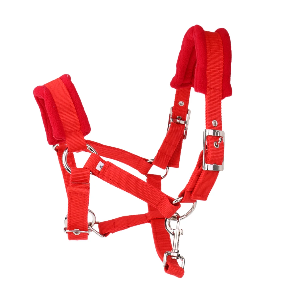 Soft Padded Adjustable Horse Head Collar Halter Middle Size Fits for 1.3-1.5m Height Horse and 2.5m Braided Horse Lead Rope