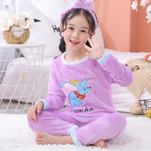 Фланелевые детские пижамные комплекты теплая одежда для сна с длинными рукавами и рисунком для девочек домашний костюм для отдыха для мальчиков г. Зимние Детские пижамные комплекты - Цвет: RT hui C zifeixiang