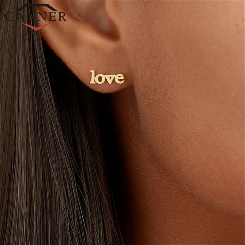 925 sterling silver &quotlove you &quotEnglish Alphabet Stud Earrings For Women Gold Fashion Party Jewelry Best Gift for Lover | Украшения