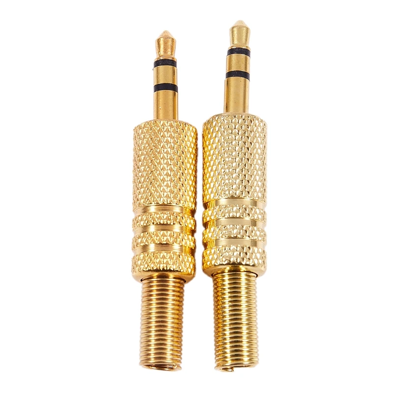 

2 Pcs Gold Tone Alloy 3.5mm 1/8" Male Jack Plug Coax Cable Audio Connector