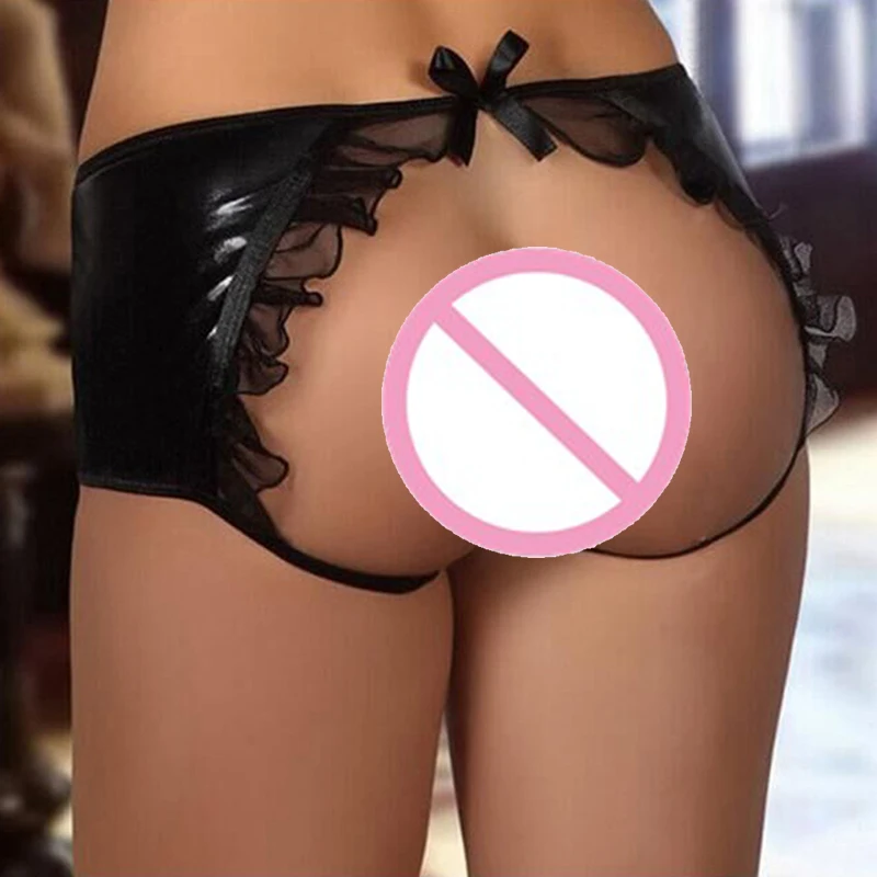 1PCS Sex Black Women Sexy Panties Underwear Thong Bow Lace Crotchless Intimates Sexy Briefs  M-3XL