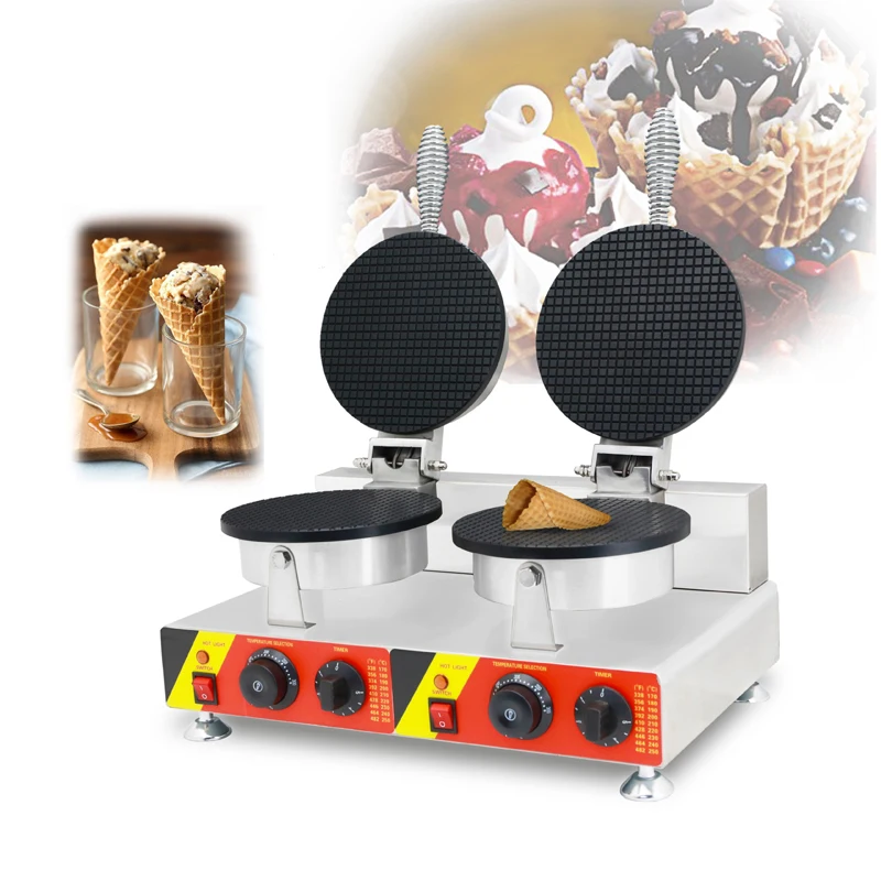 

SUCREXU Commercial Electric Double Head Ice Cream Waffle Cone Baker Maker Machine Nonstick Waffle Irons Crepe Machines CE