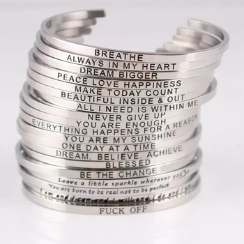 

Customize 3.2mm Stainless Steel Hand Stamped Bangle Engraved Inspirational Cuff Mantra Bracelet for Women Jewelry 20Pcs/lot