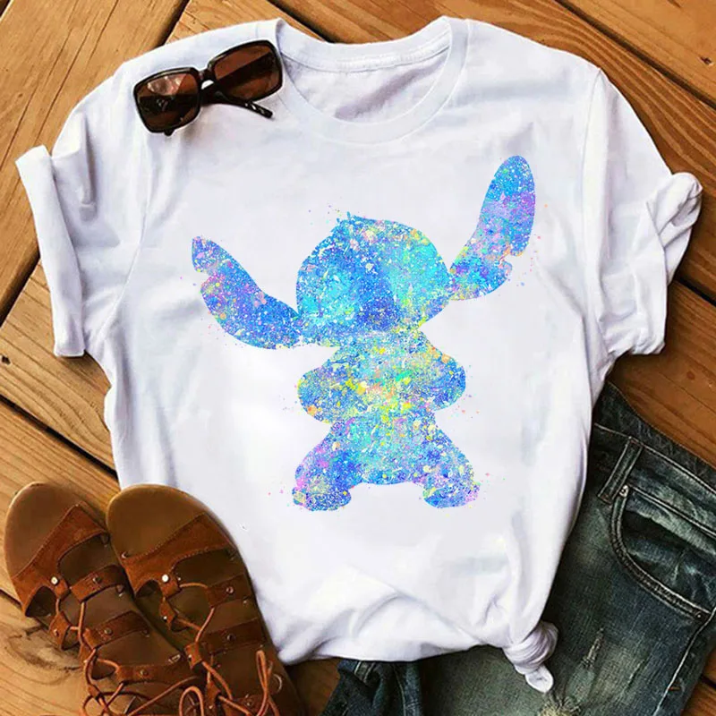 BONJEAN Lilo Stitch Harajuku Kawaii, женские футболки, модная футболка с милым мультяшным принтом, Женские повседневные топы, футболки - Цвет: WT0435-White