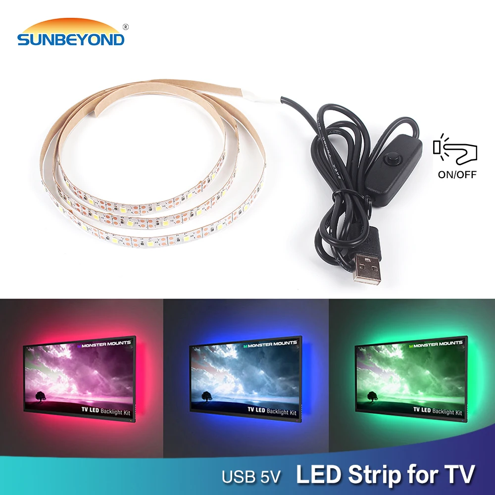 USB переключатель светодиодный ленточный светильник 2835 RGB Светодиодная гибкая